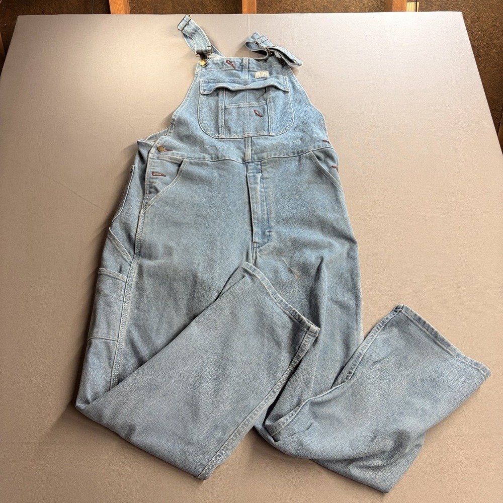 HISEA Mens 32x30 Denim Bib Overalls Light Wash Carpenter Workwear